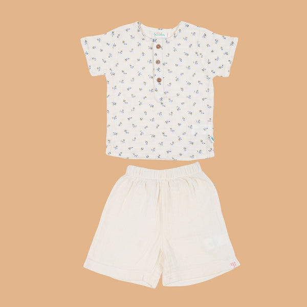 Cotton Kurta Shirt with Resort Short | Blue & White