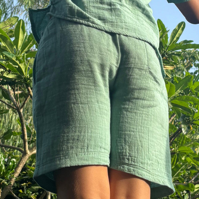 Cotton Kurta Shirt with Resort Short | Sea Weed