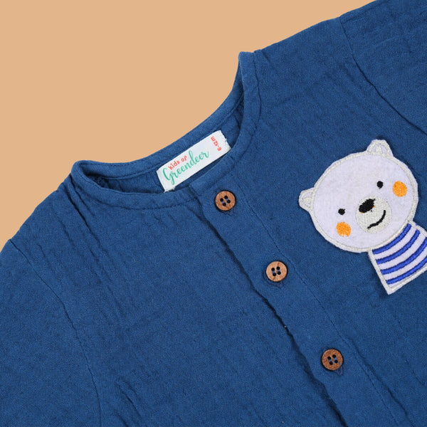 Cotton Kurta Shirt with Short for Kids | Greek Blue