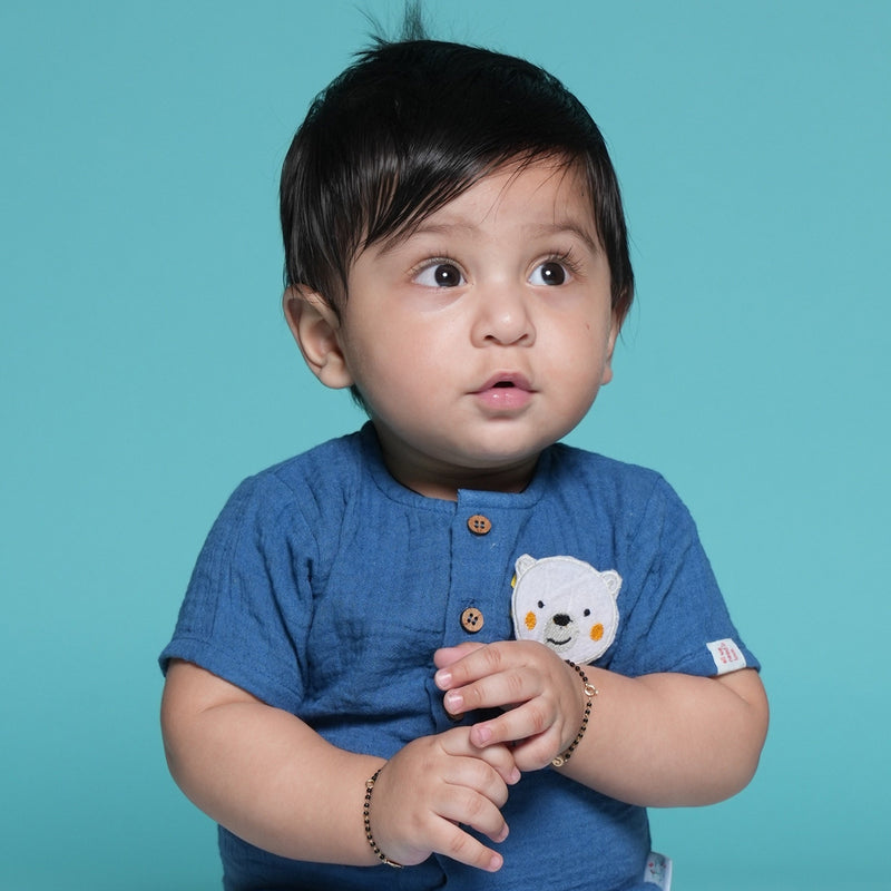 Cotton Kurta Shirt with Short for Kids | Greek Blue