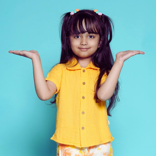 Cotton Collar Shirt with Short for Kids | Yellow & White