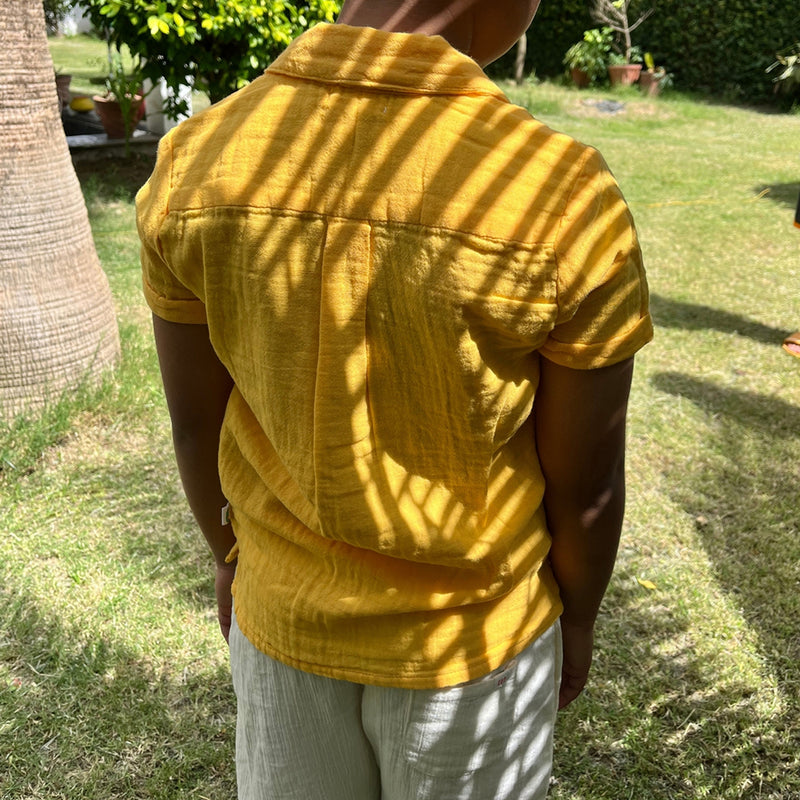 Cotton Collar Shirt with Pant for Kids | Orange & Yellow