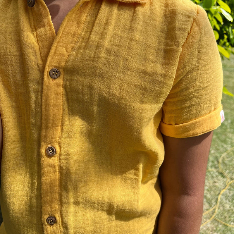 Cotton Collar Shirt with Pant for Kids | Orange & Yellow