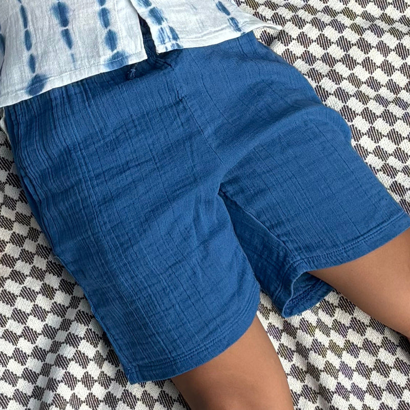 Front Open Shirt with Shorts | Greek Blue | Set of 3
