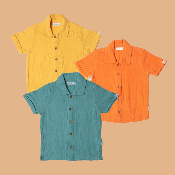 Cotton Collar Front Open Shirts | Multicolour | Set of 3