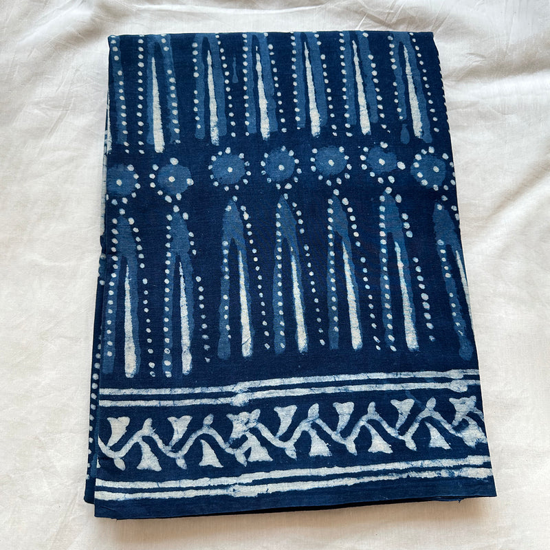 Handblock Printed Saree | Mulmul Cotton | Indigo