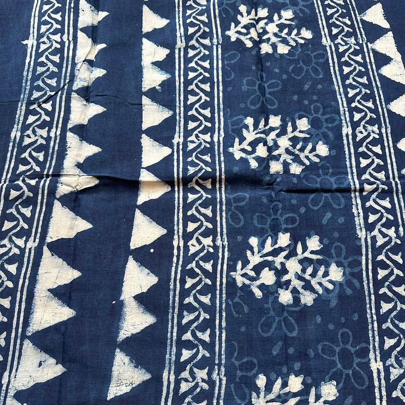 Handblock Printed Saree | Mulmul Cotton | Indigo