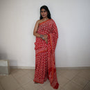 Chanderi Silk Saree & Blouse Piece | Bagru Handblock Print | Red