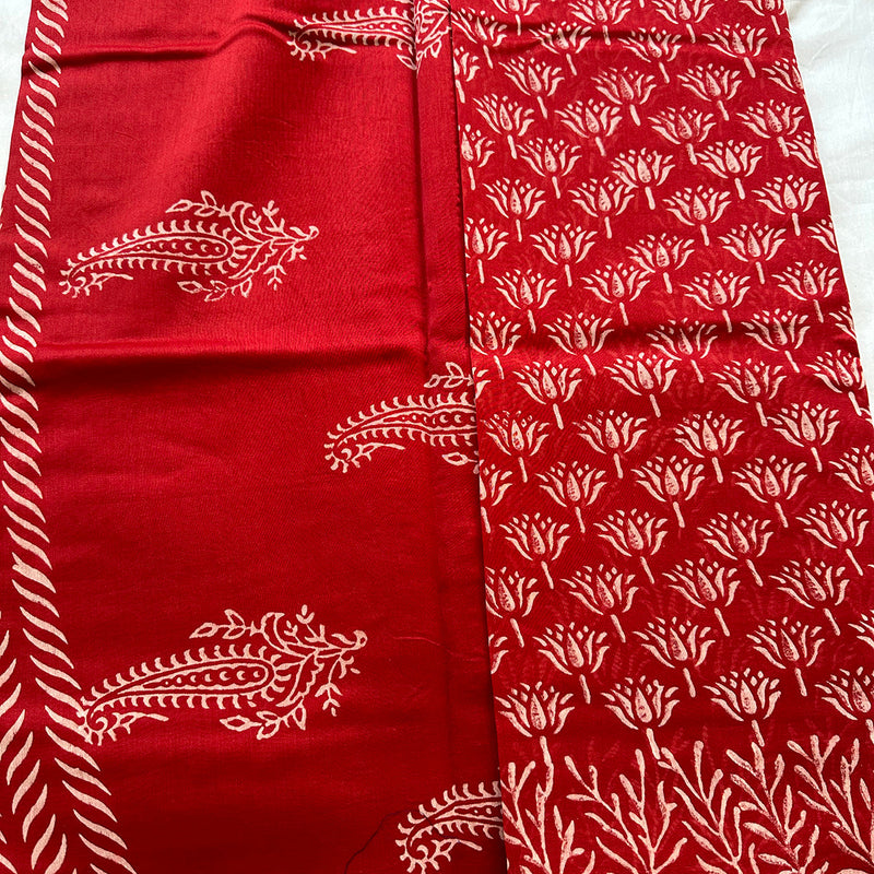 Chanderi Silk Saree & Blouse Piece | Bagru Handblock Print | Red