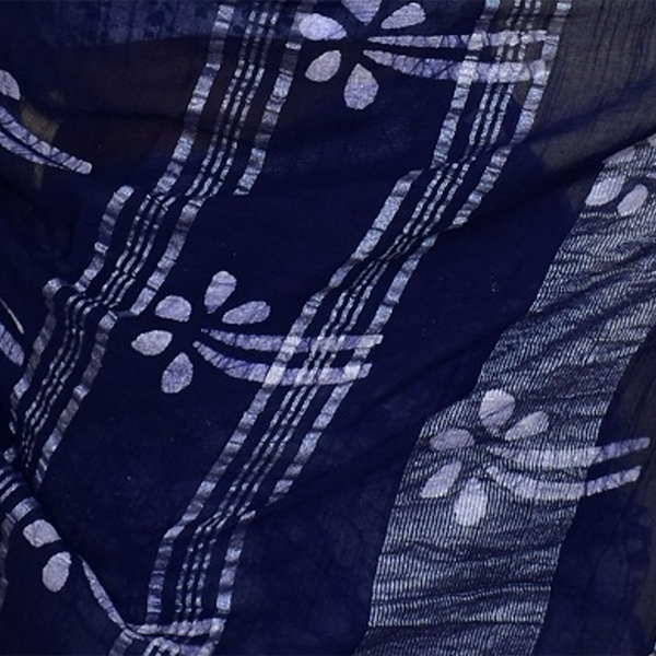 Cotton Linen Saree & Blouse Piece | Bagru Handblock Print | Indigo & White