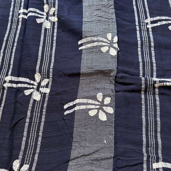 Cotton Linen Saree & Blouse Piece | Bagru Handblock Print | Indigo & White