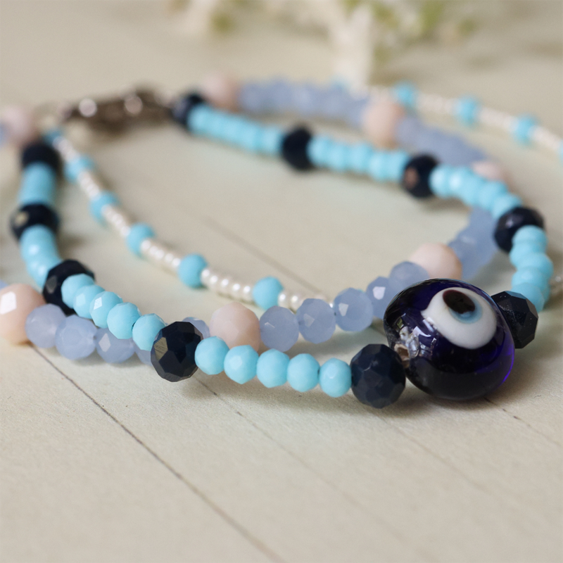 Blue Evil Eye Bracelet for Women | Multilayer Recyclable Beads