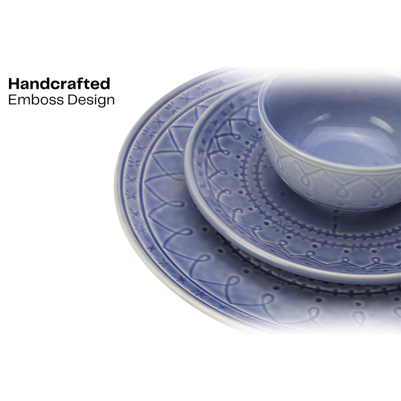 Ceramic Dinner Set | 6 Dinner Plates & 12 Bowl Katori | Mist Blue | Set of 18