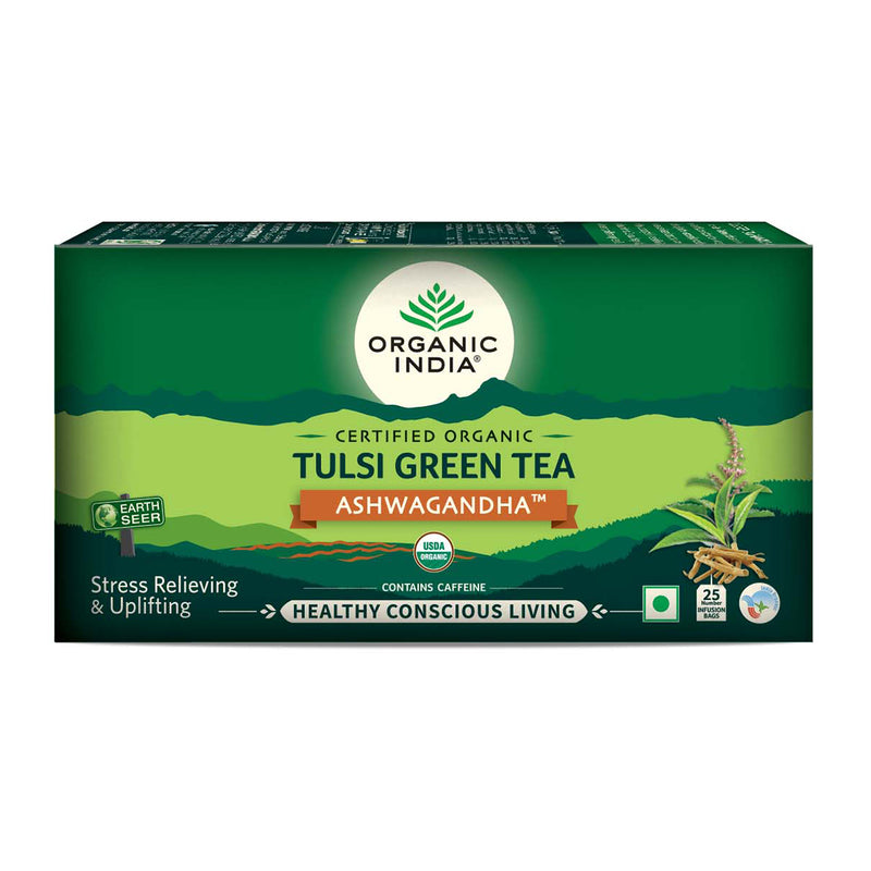 Vrat Food | Organic India | Tulsi Green Tea | Ashwagandha | 25 Tea Bags.