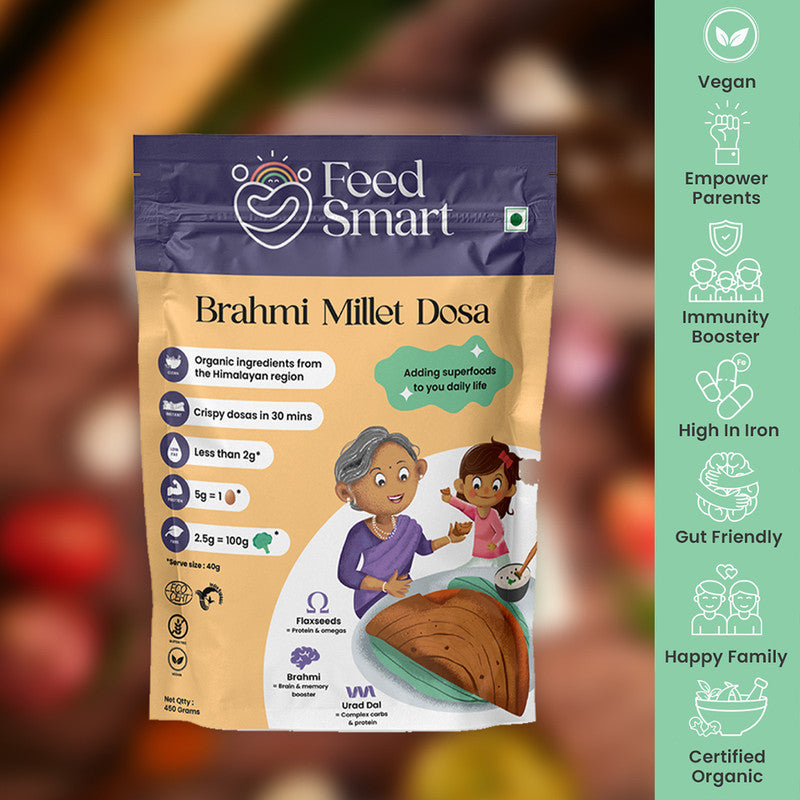 Millet Dosa Mix | Instant Dosa Mix Batter Dry | Brahmi | Flax Seeds | Millets | Rich in Fiber | 450 g | Pack of 2