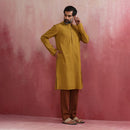 Cotton Long Kurta for Men | Mustard | Mandarin Collar