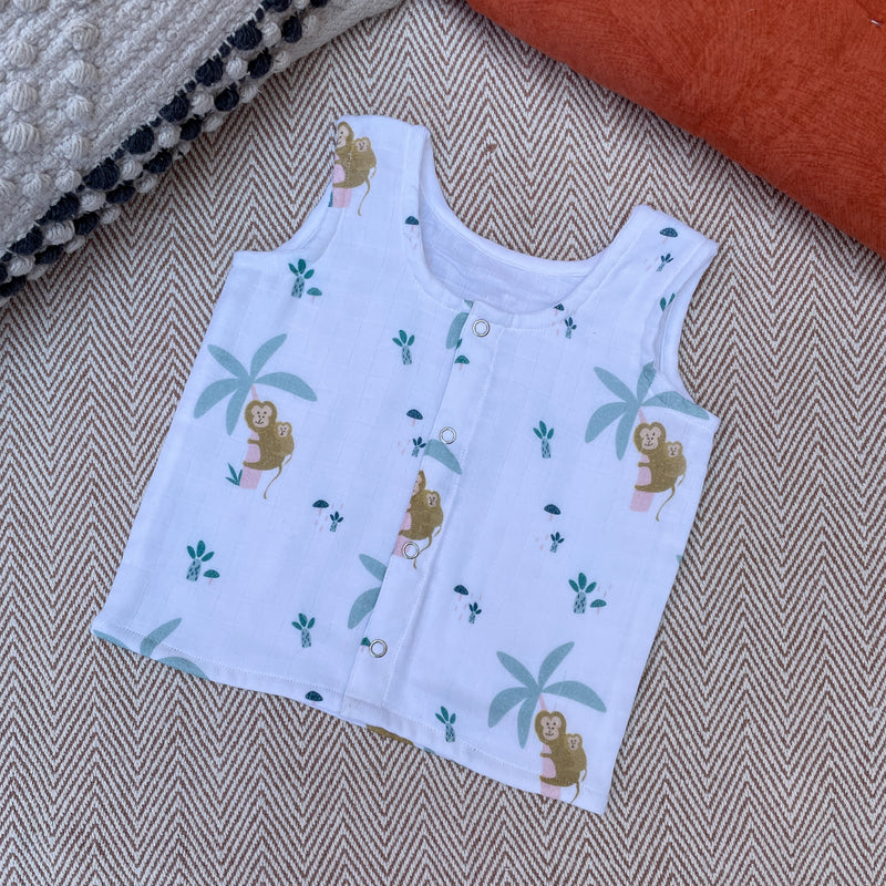 Muslin Jabla and Shorts Set for Kids | Monkey Print | Blue