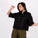 Black Linen Shirt for Women | Drop Shoulder