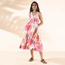 Cotton Pink Dress for Women | Ikat Print | Sleeveless