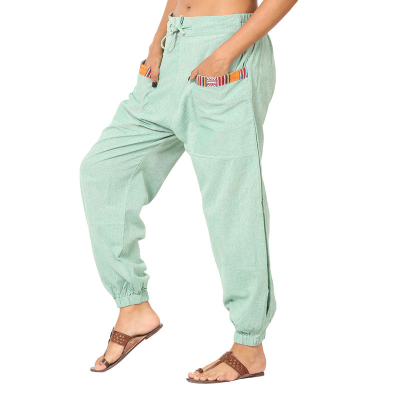 Cotton Jogger Pants for Women | Sea Green | Front Pocket