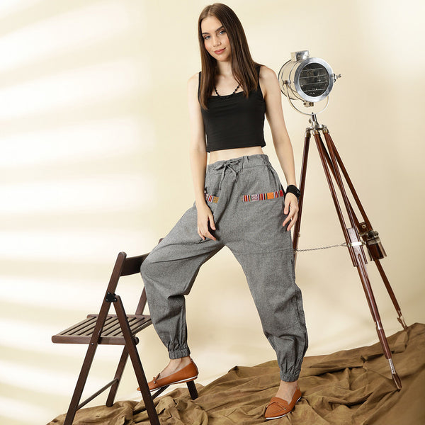 Cotton Jogger Pants for Women | Grey | Front Pocket