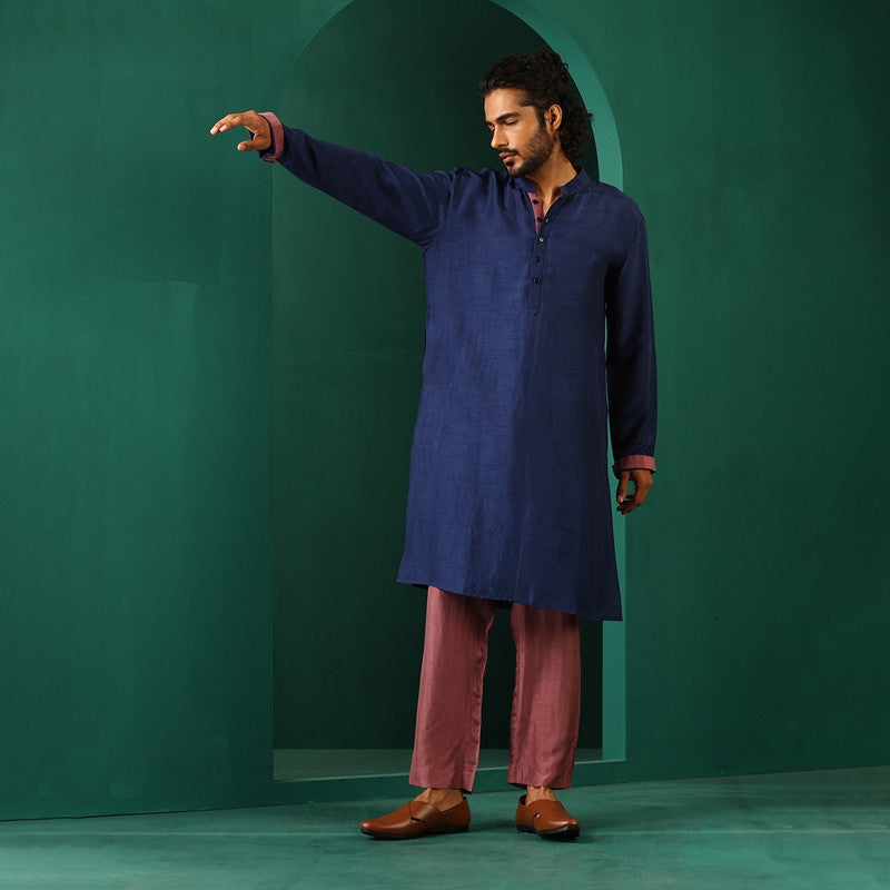 Long Kurta for Men | Silk Blend | Blue