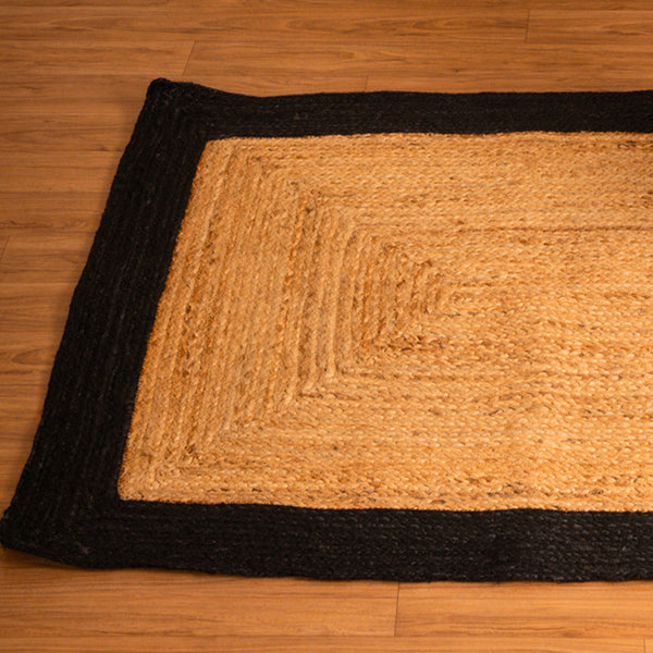 Jute Floor Rectangle Carpet | Black Border | Ultra Large - 4 x 3 Feet