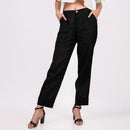 Black Linen Pant for Women | Flat-Front