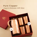 Pure Copper Jug & 4 Glasses With Gift Box | Hammered | Gift Pack