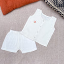 Muslin Jabla and Shorts Set for Kids | Space Pattern | White