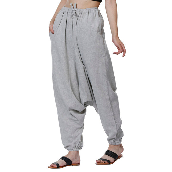 Cotton Harem Pants for Women | Melange Grey | Stripes