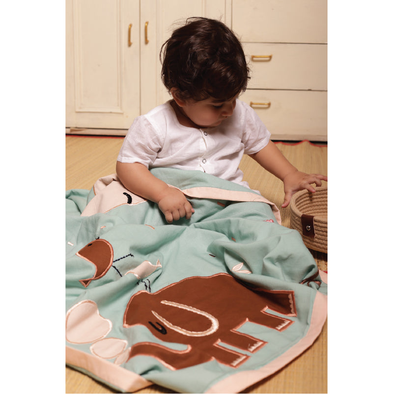 Cotton Dohar Blanket for Babies | Green