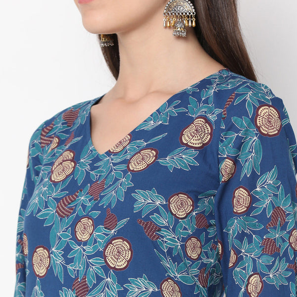 Cotton Midi Dress for Women | Floral Print | Blue