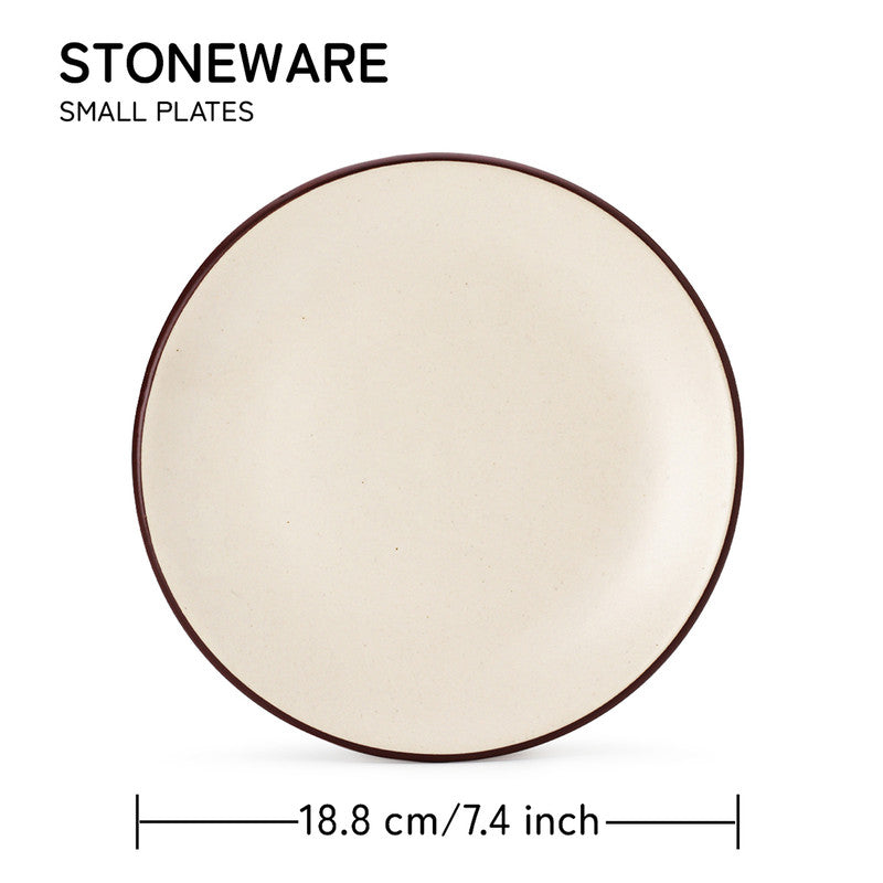 Ceramic Serving Plate | Stoneware | Microwave & Dishwasher Safe | Off White | Small | Set of 4