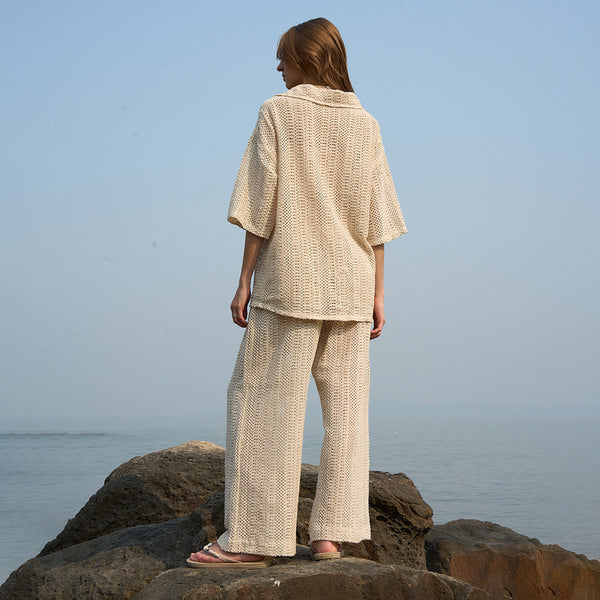 Cotton Crochet Co-Ords Set | Shirt & Pant | Cream