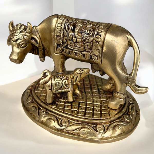 Brass Cow with Calf Idol | Gold | 9 cm