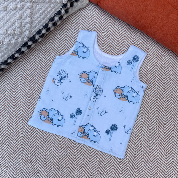 Muslin Jabla and Shorts Set for Kids | Elephant Print | Blue