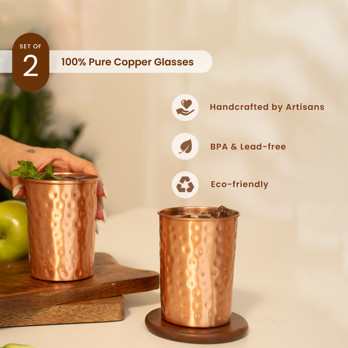 Copper Glass | Set of 2 | 300 ml | Hammered.