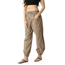 Cotton Jogger Pants for Women | Brown | Front Pocket | Stripes