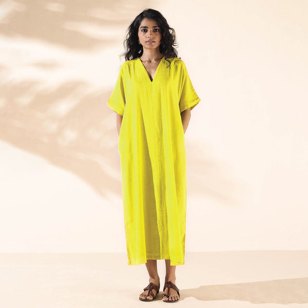 Cotton Front Slit Dress for Women | Lime