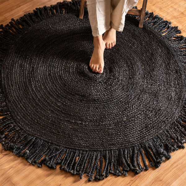 Jute Round Carpet | Black | Ultra Large - 4 x 4 Feet