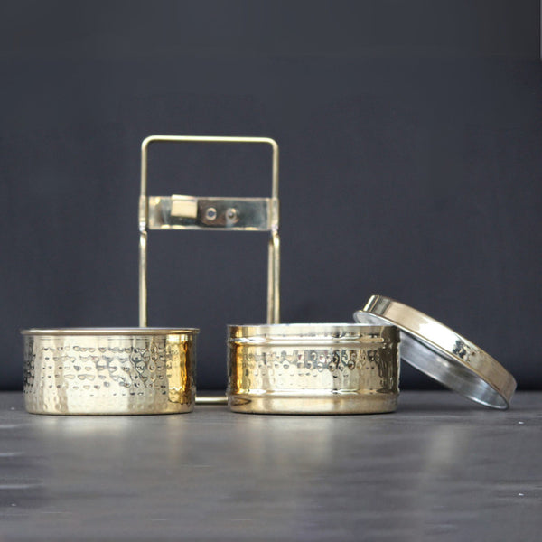 Brass Tiffin Box | 3 Layer | Golden