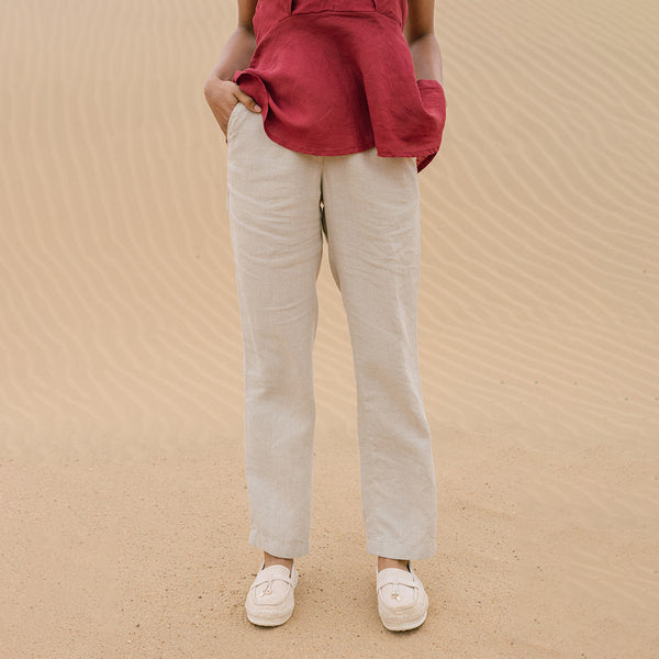 Linen Trouser for Women | Beige | Straight Fit