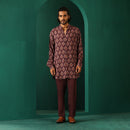 Muslin Silk Printed Kurta Set for Men | Deep Purple