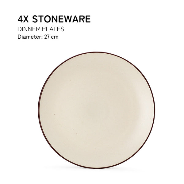 Ceramic Serving Dinner Plates | Stoneware | Dinnerware | Off White | Set of 4