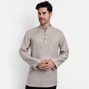 Linen Short Kurta for Men | Full Sleeves | Beige Chambray