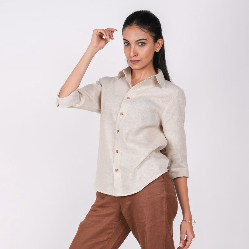 Linen Shirt for Women | Full Sleeves | Beige