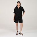 Linen Black Co Ord Set | Shirt & Shorts for Women