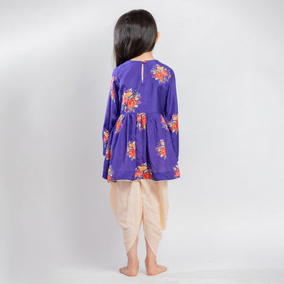 Cotton Kurta Set With Dhoti | Girls | Purple