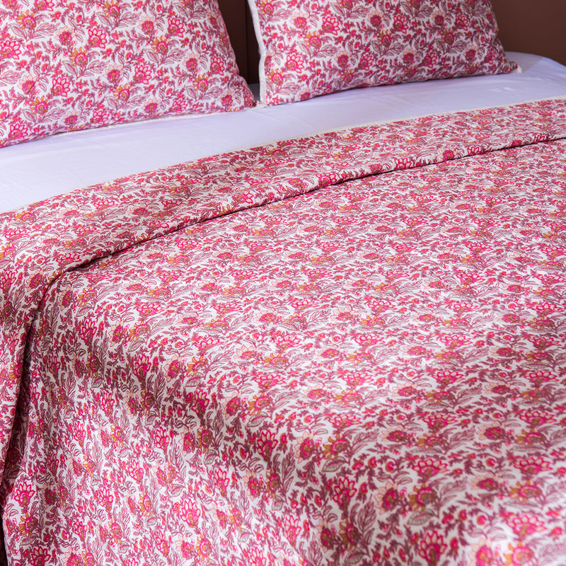 Cotton Quilt with Pillow Shams | Floral Print | Pink